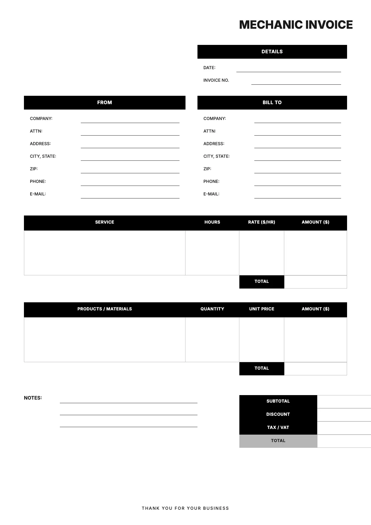 Mechanic Invoice Template