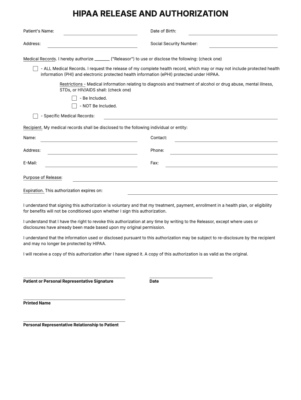 Medical Release Form Template