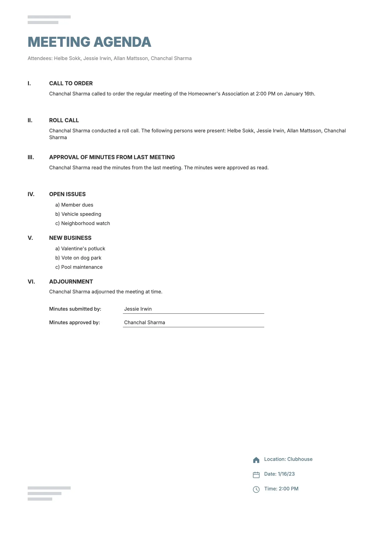Meeting Agenda Template