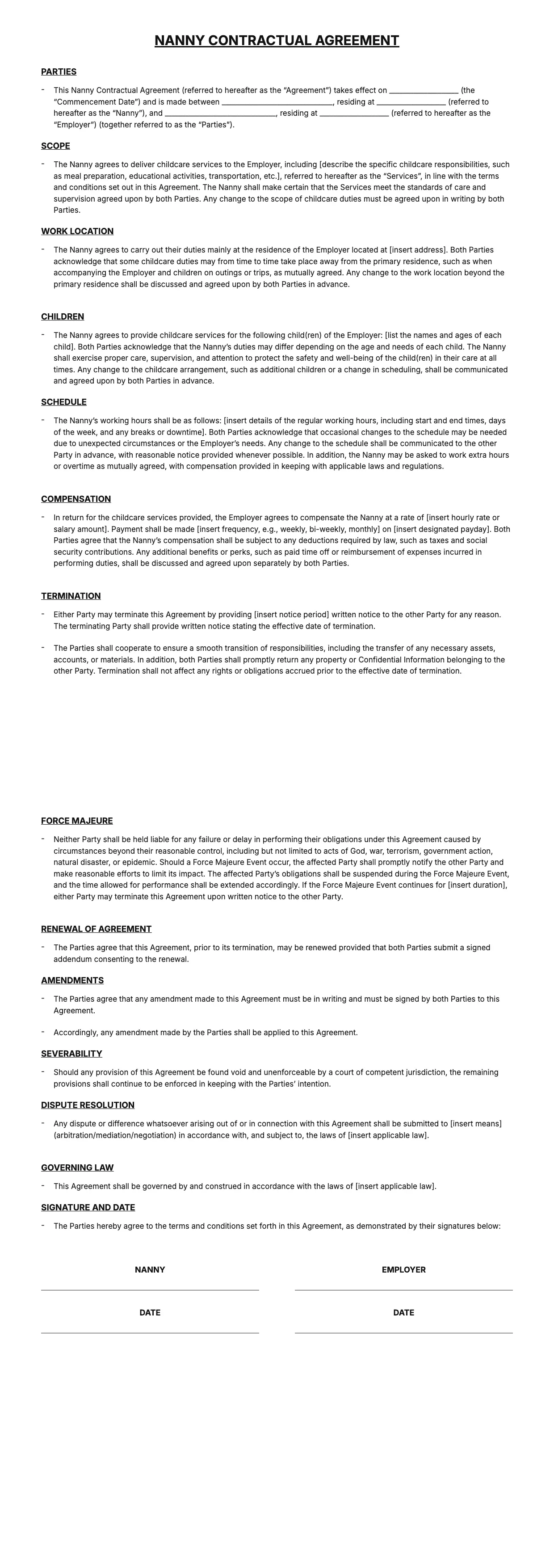 Nanny Contract Template