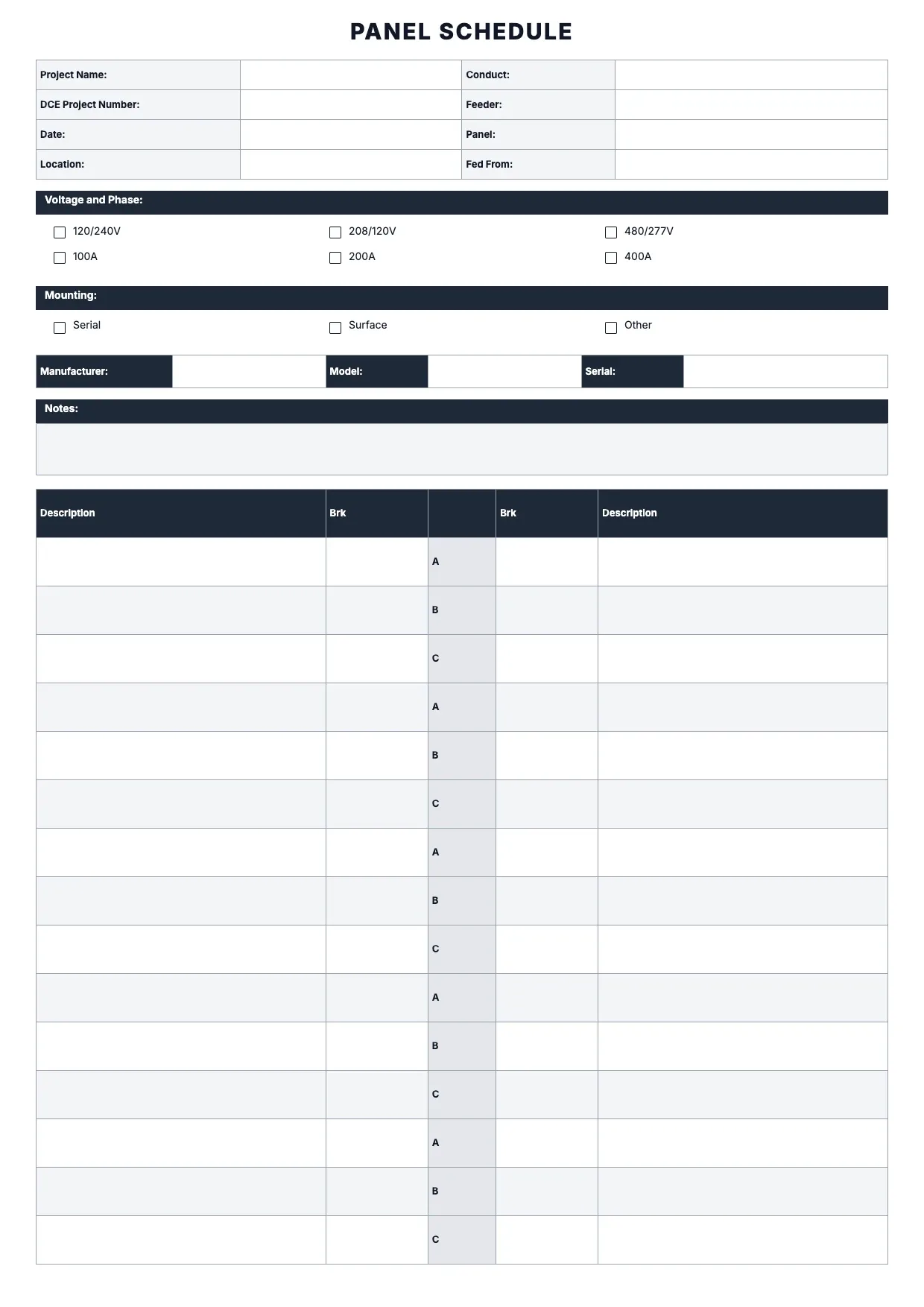Panel Schedule Template