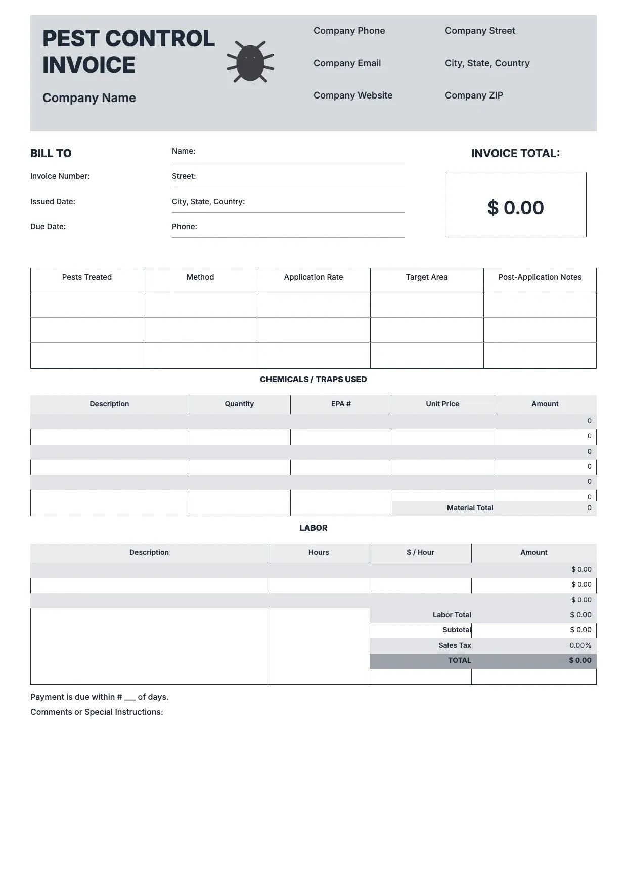 Pest Control Invoice Template