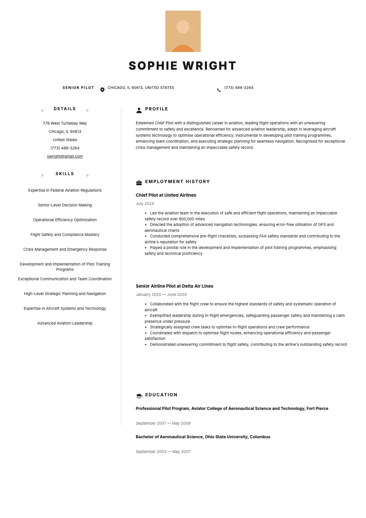 Pilot Resume Template