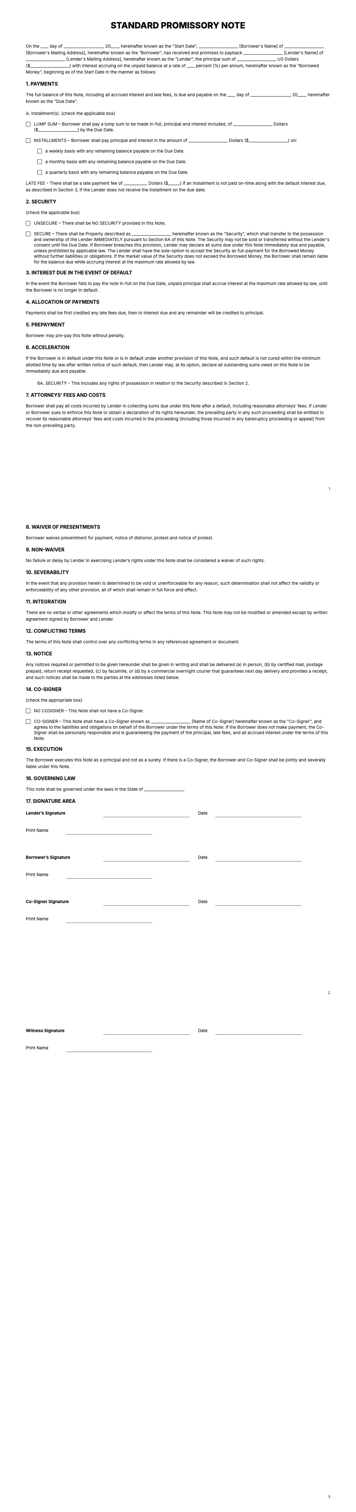 Promissory Note Template