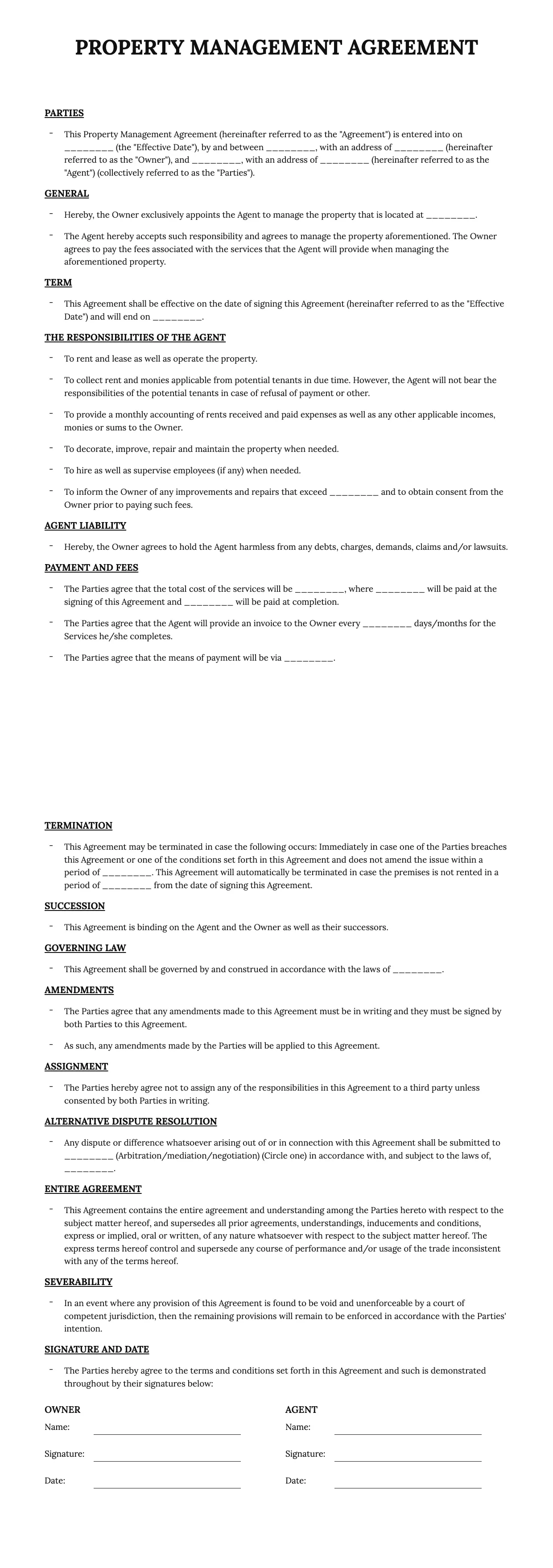 Property Management Agreement Template