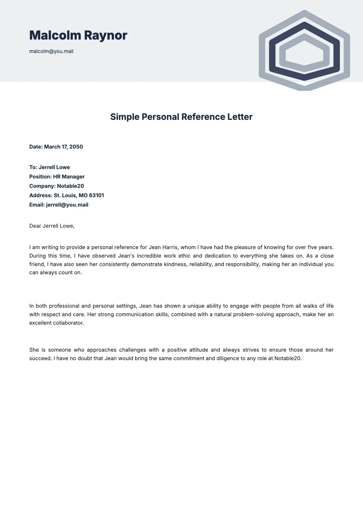 Reference Letter Template
