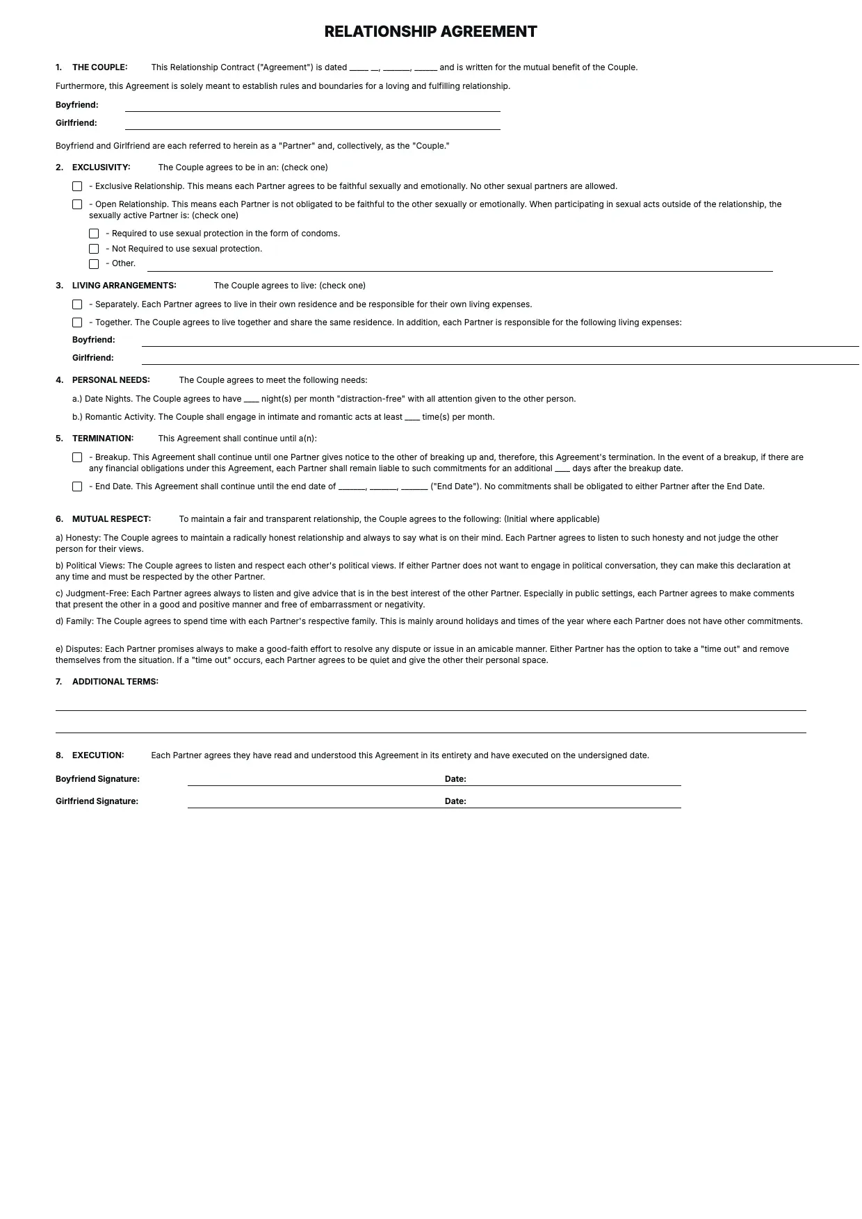 Relationship Contract Template