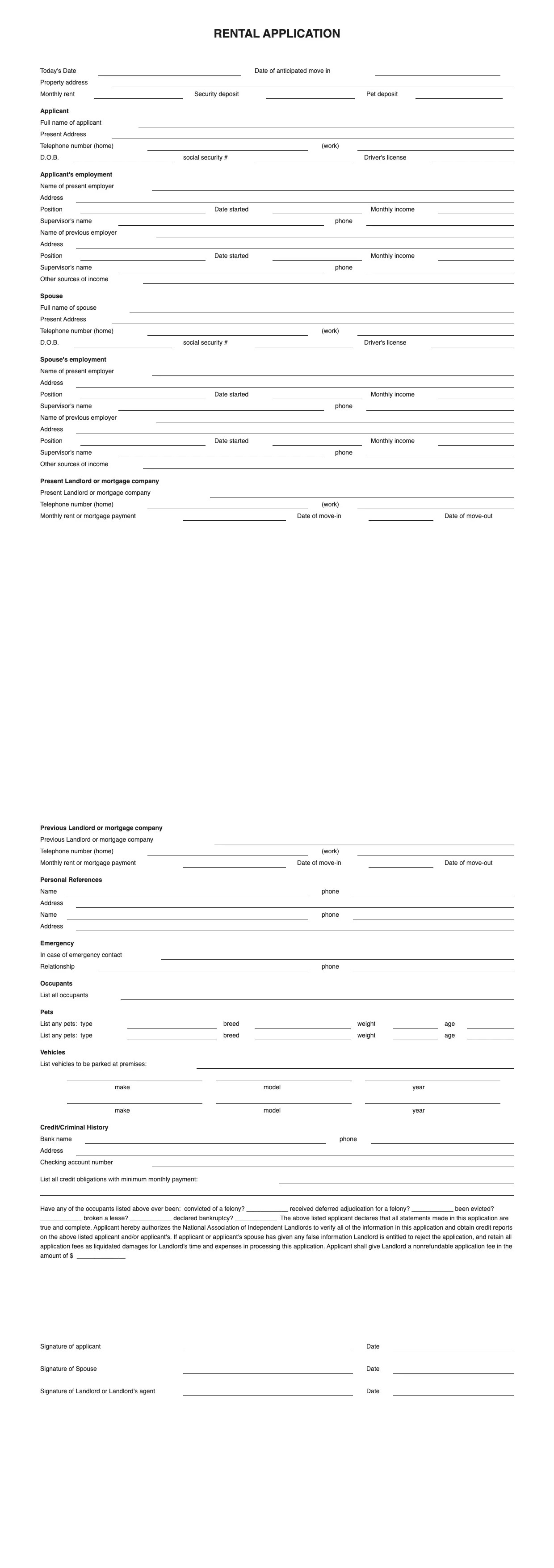 Rental Application Template