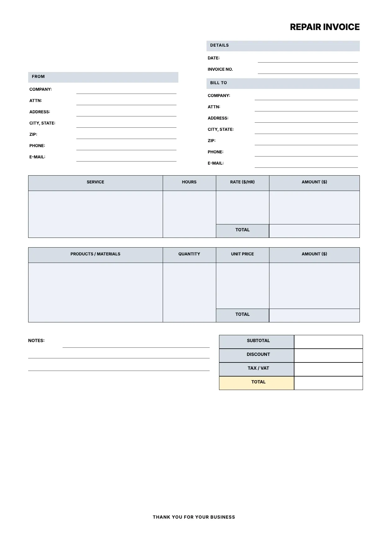 Repair Invoice Template