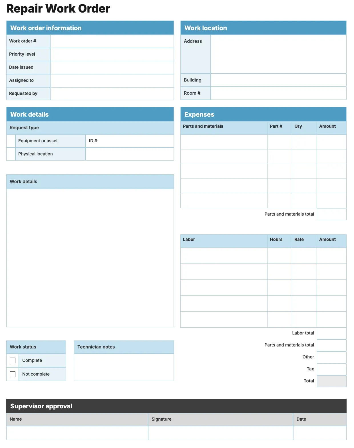 Repair Order Template