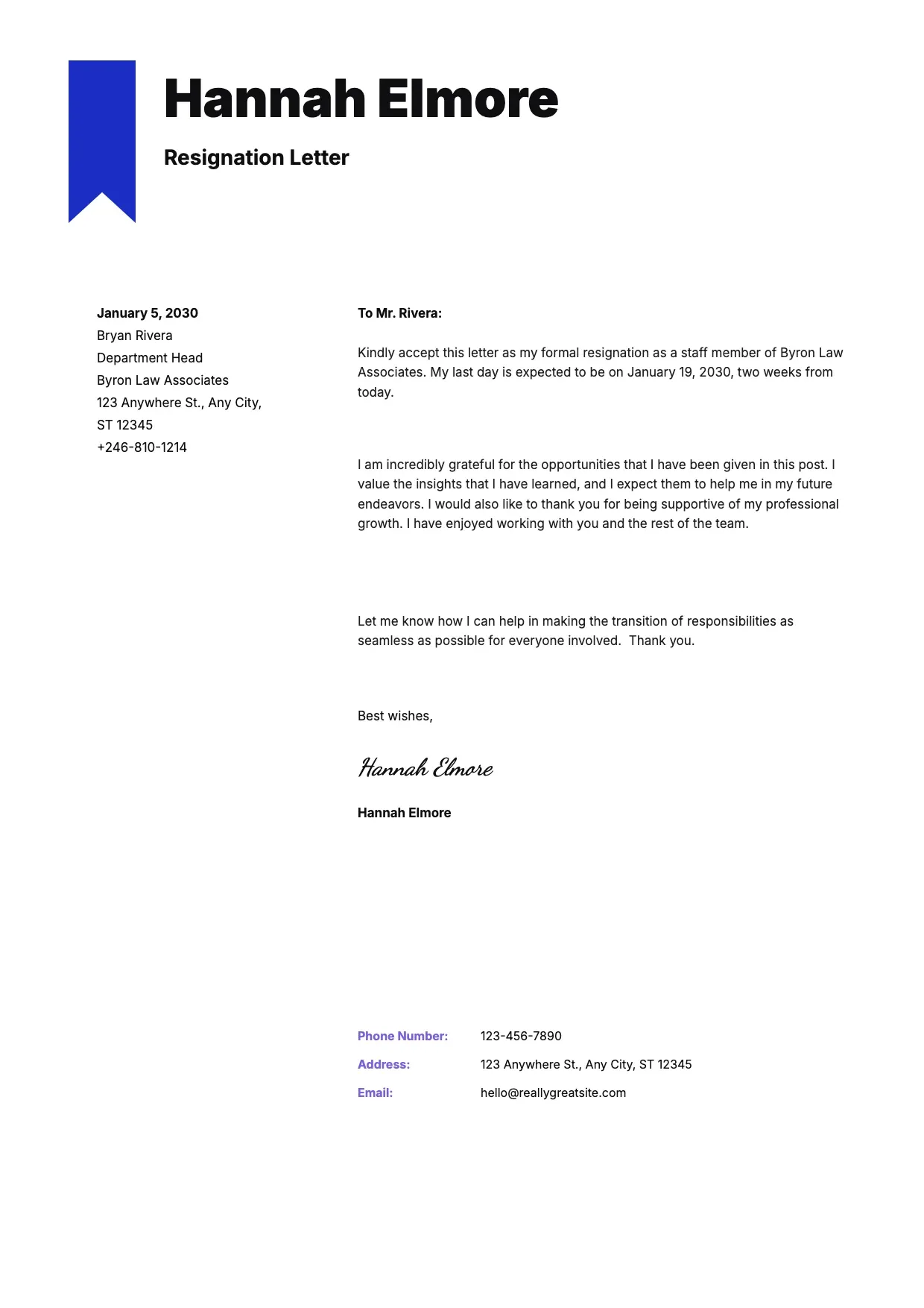 Resignation Letter Template