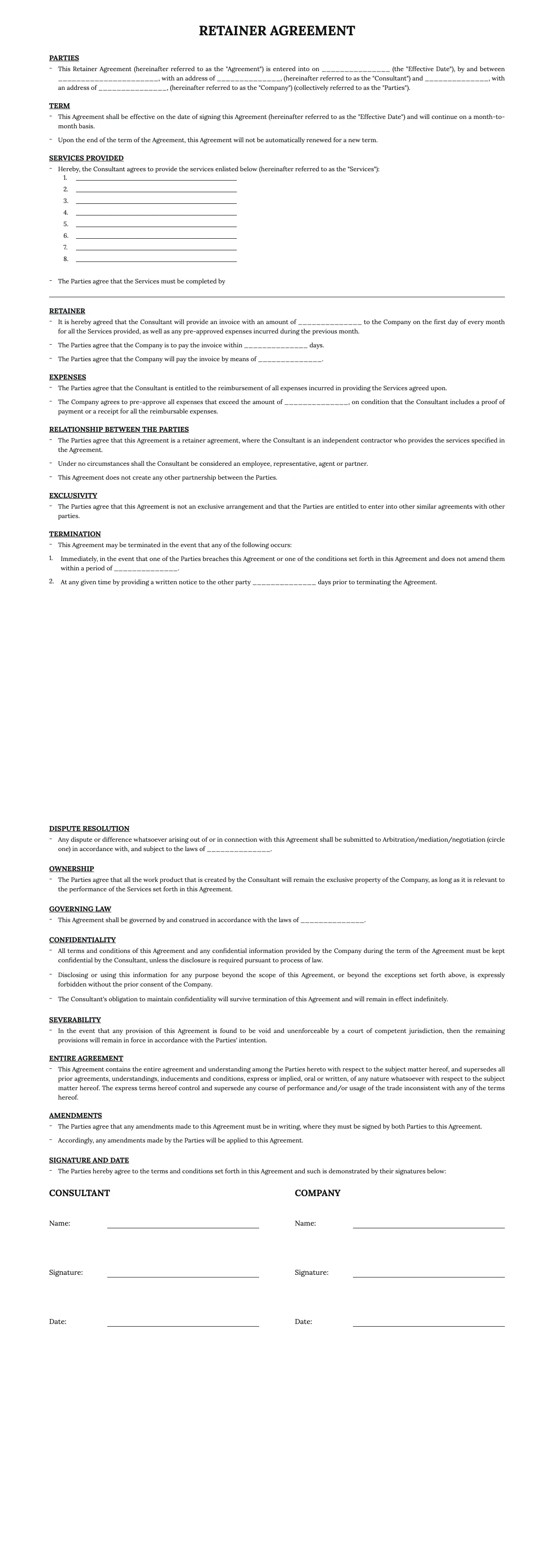 Retainer Agreement Template