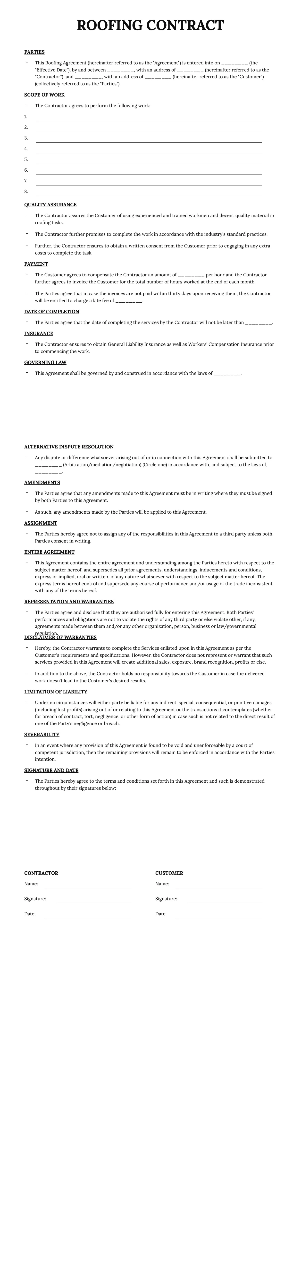 Roofing Contract Template