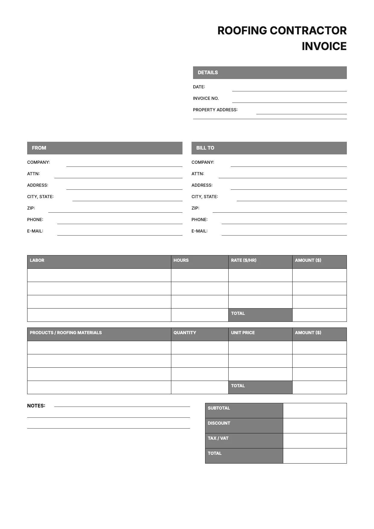 Roofing Invoice Template