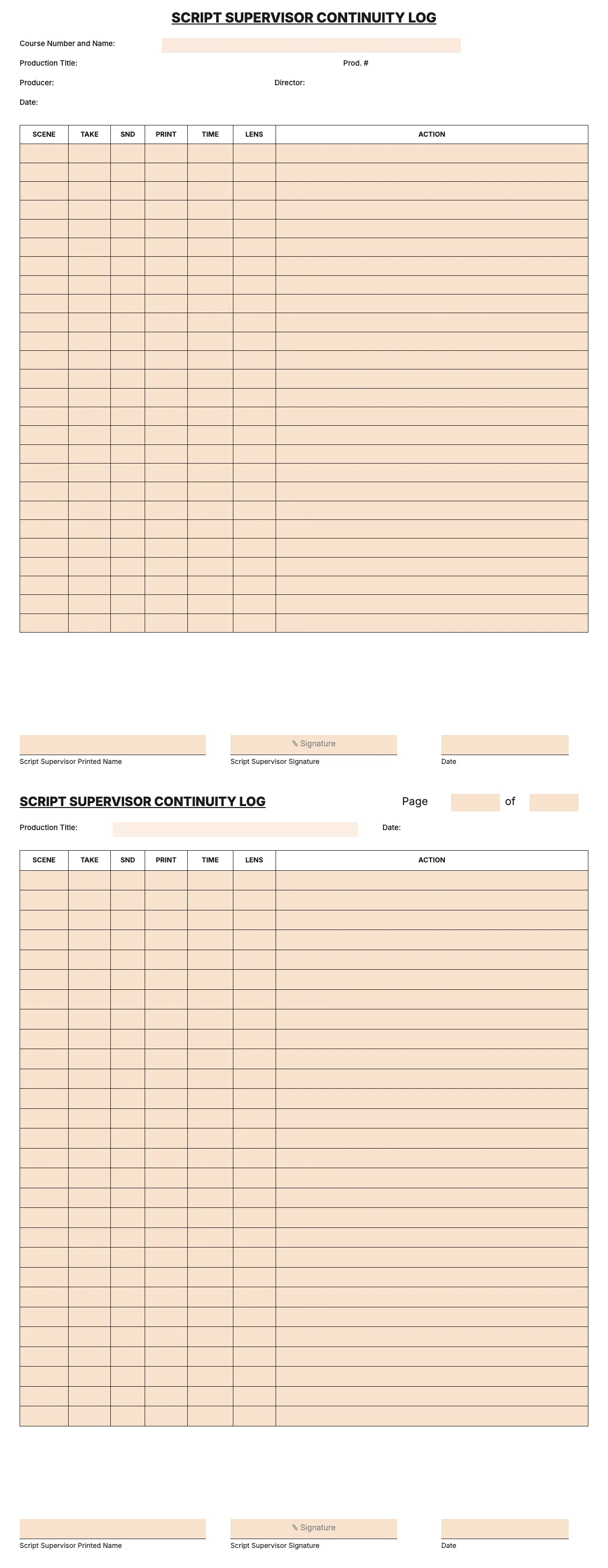 Script Supervisor Template