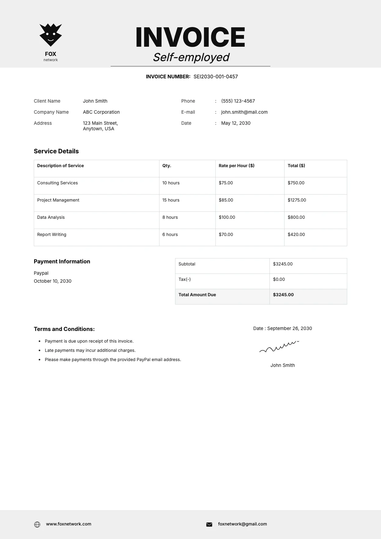 Self Employed Invoice Template