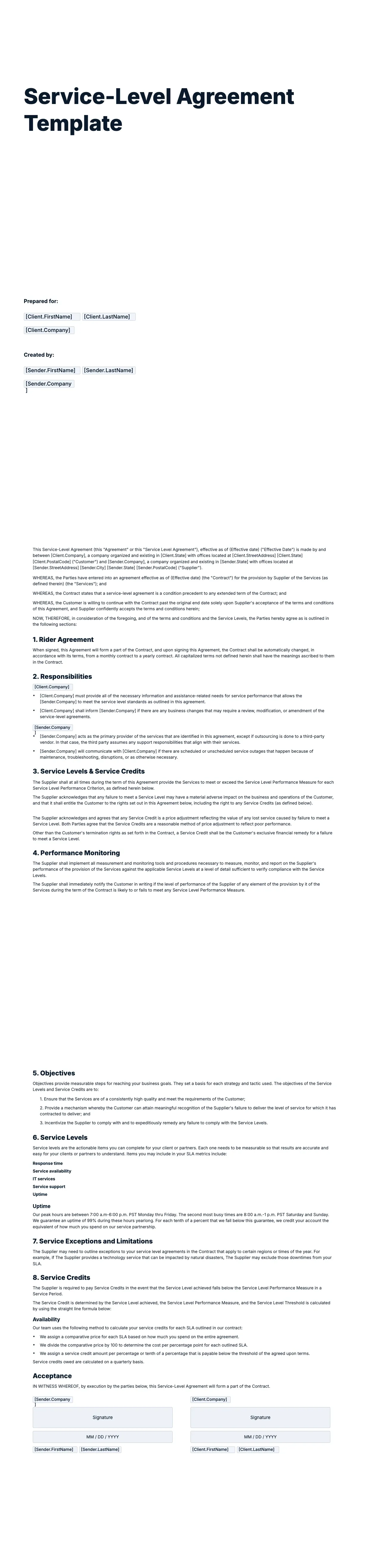 Service Level Agreement Template