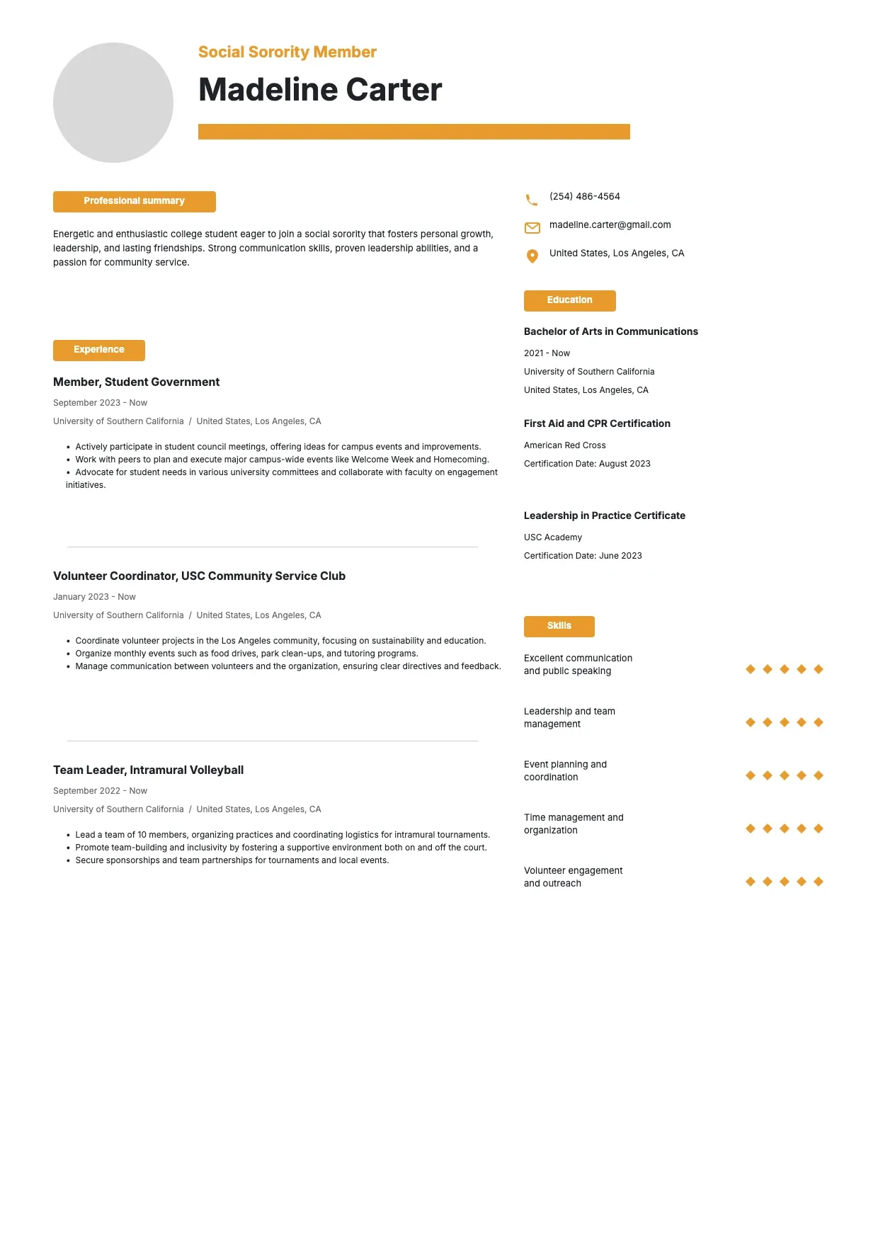 Sorority Resume Template