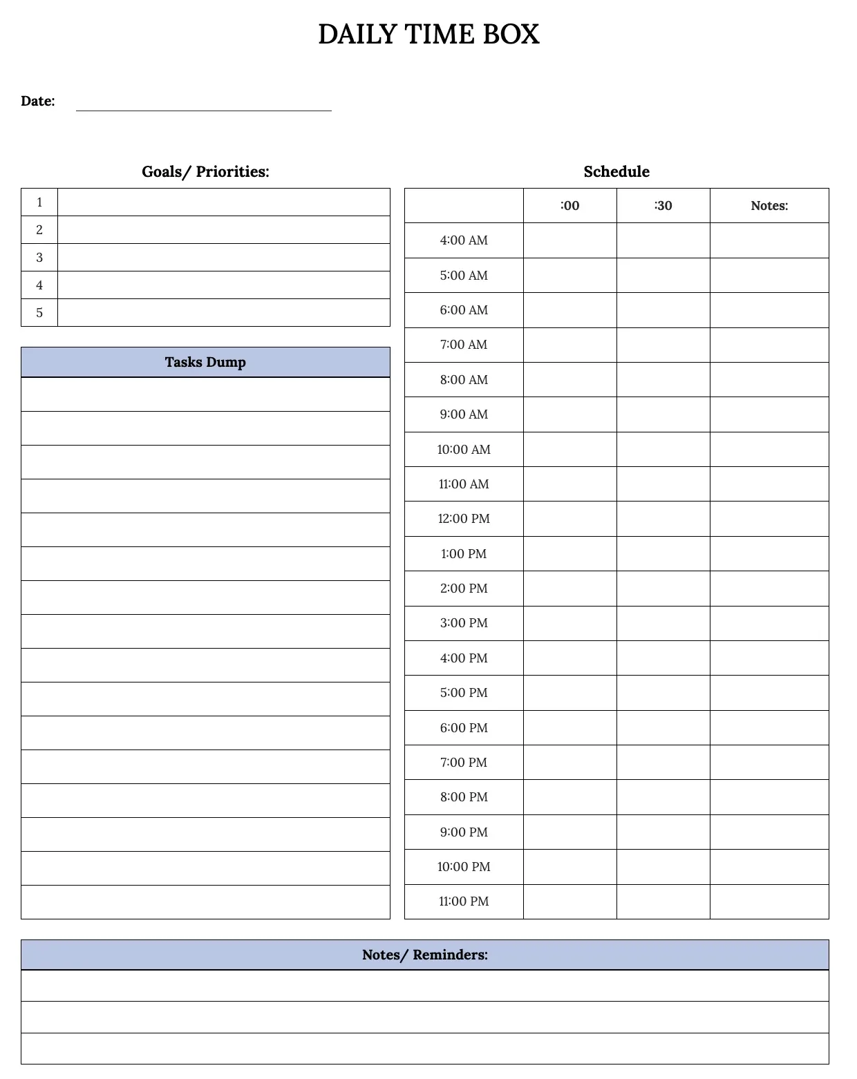 Time Boxing Template