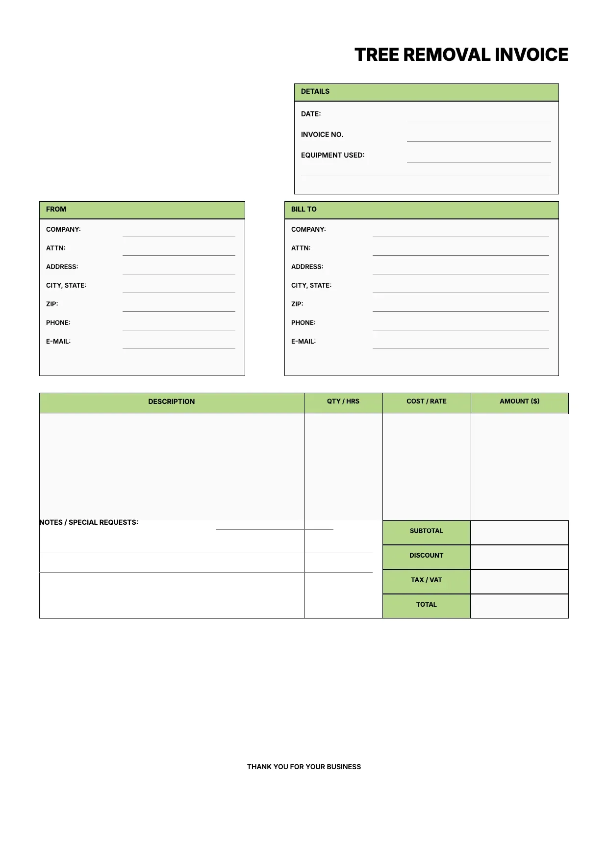 Tree Service Invoice Template