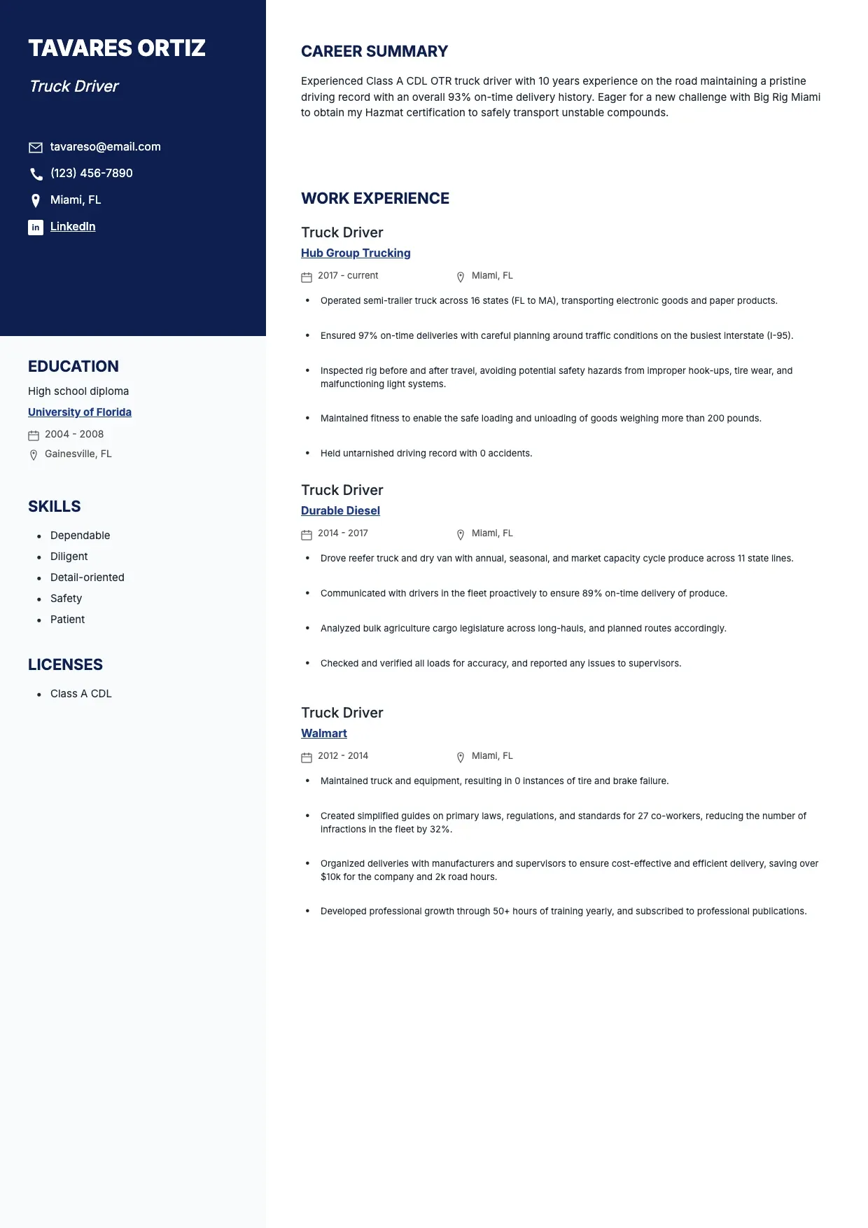 Truck Driver Resume Template