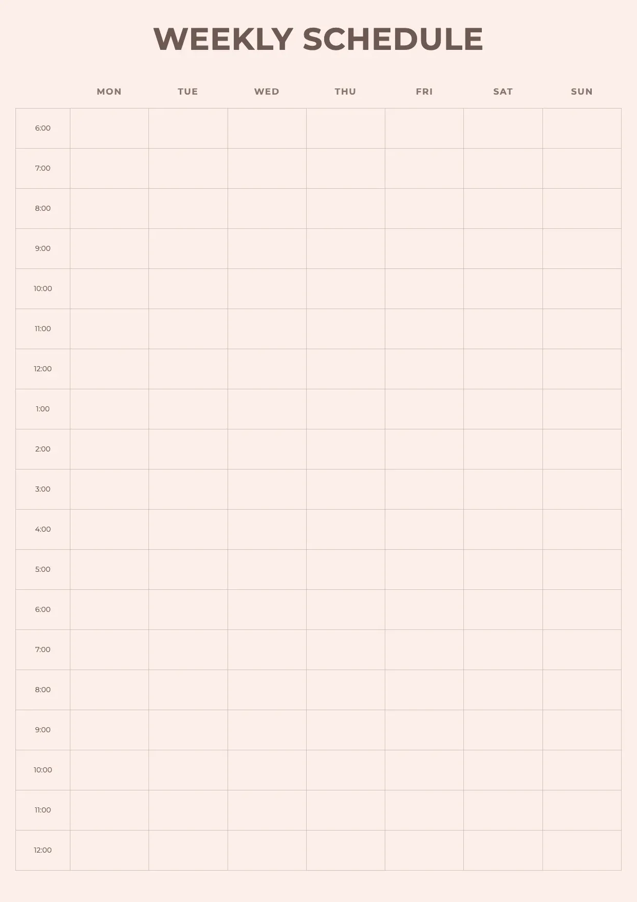 Weekly Schedule Template