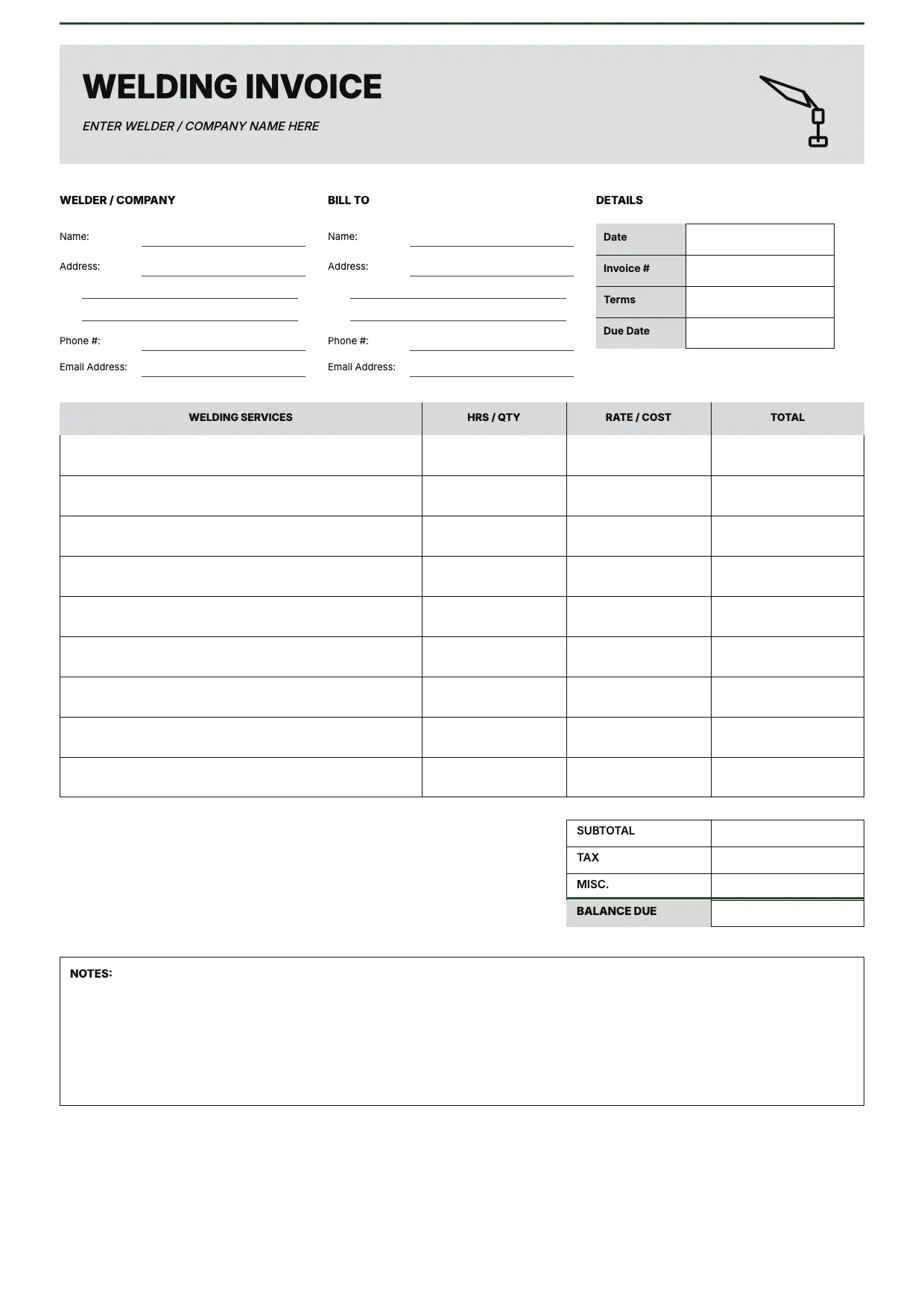 Welding Invoice Template