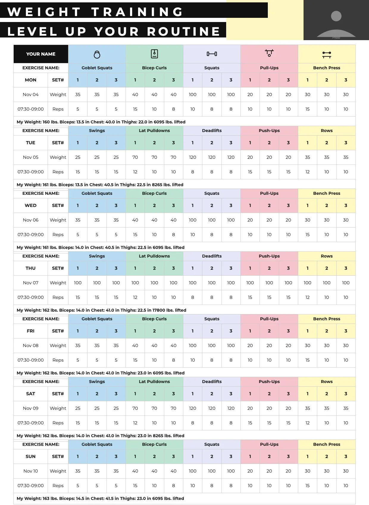 Workout Calendar Template